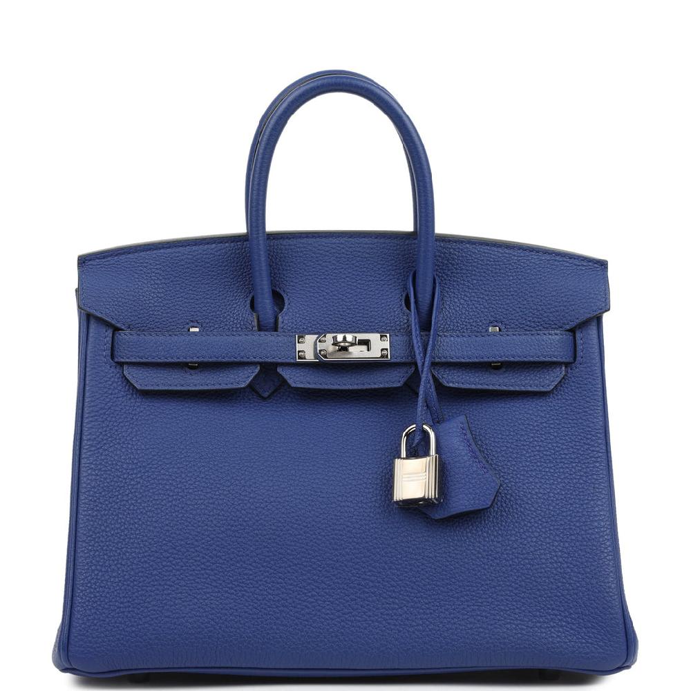 Pre-owned Hermes Birkin 25 Bleu Electric Togo Palladium Hardware