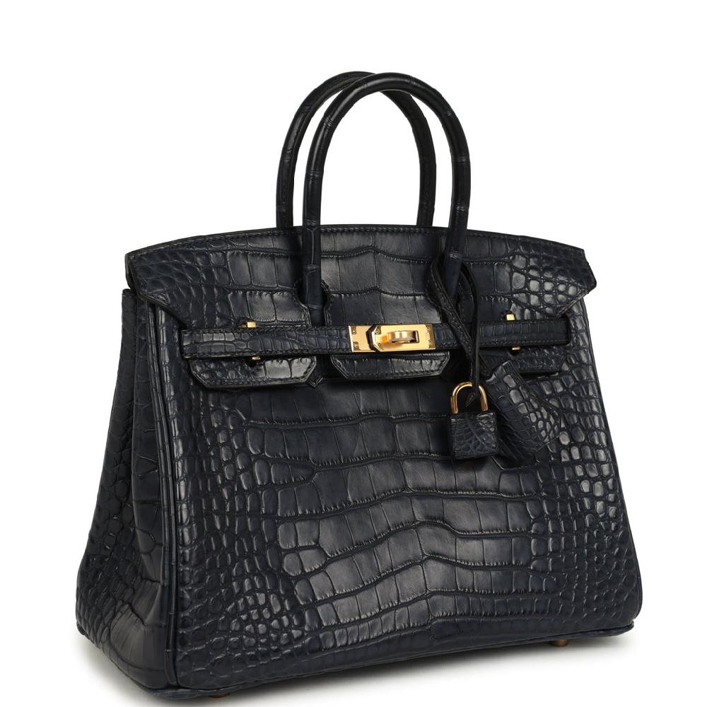 Pre-owned Hermes Birkin 25 Bleu Indigo Matte Alligator Gold Hardware