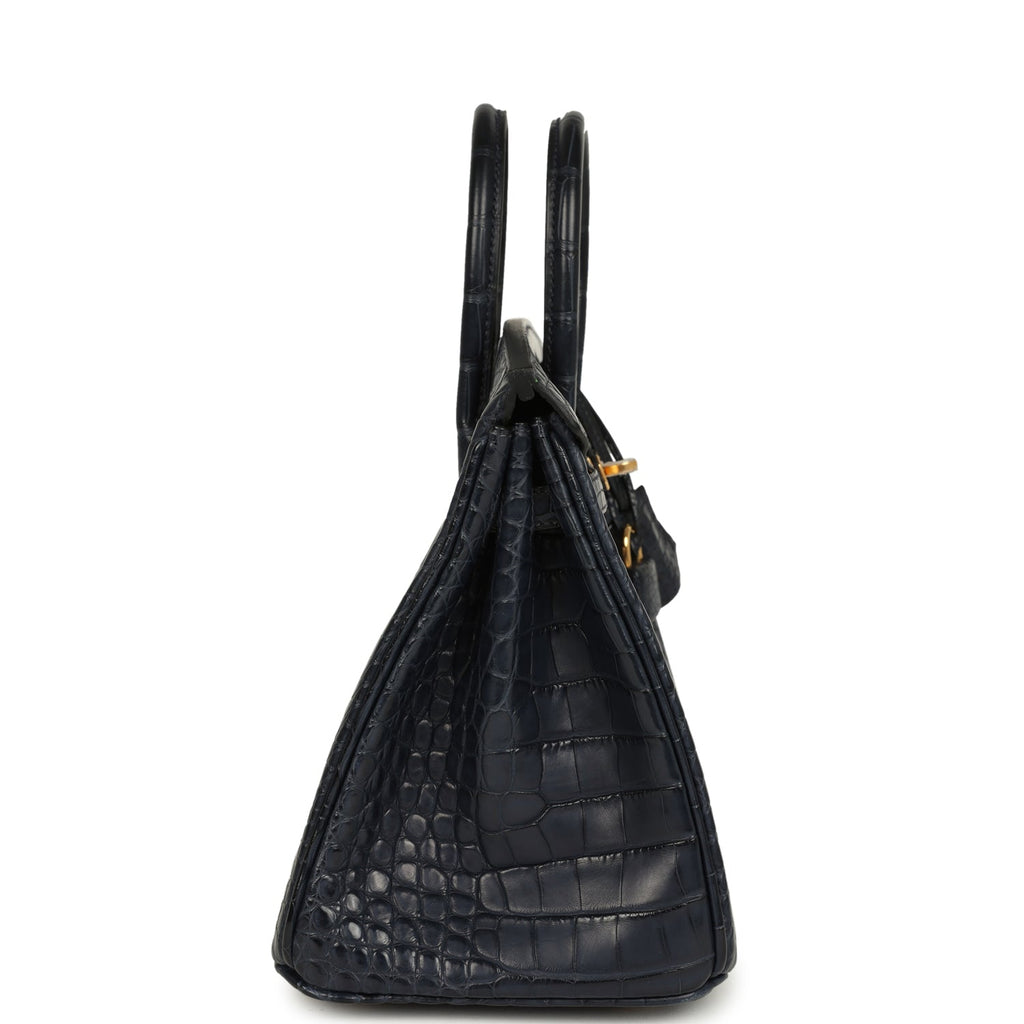 Pre-owned Hermes Birkin 25 Bleu Indigo Matte Alligator Gold Hardware