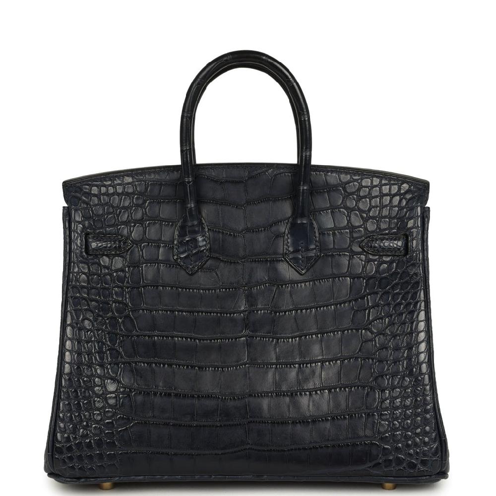 Pre-owned Hermes Birkin 25 Bleu Indigo Matte Alligator Gold Hardware