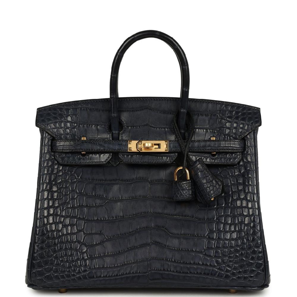 Pre-owned Hermes Birkin 25 Bleu Indigo Matte Alligator Gold Hardware