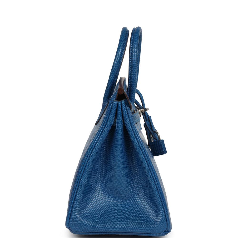 Pre-owned Hermes Birkin 25 Bleu Izmir Varanus Niloticus Lizard Palladium Hardware