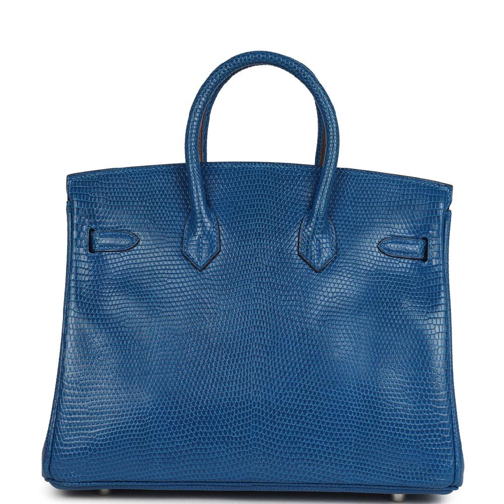 Pre-owned Hermes Birkin 25 Bleu Izmir Varanus Niloticus Lizard Palladium Hardware