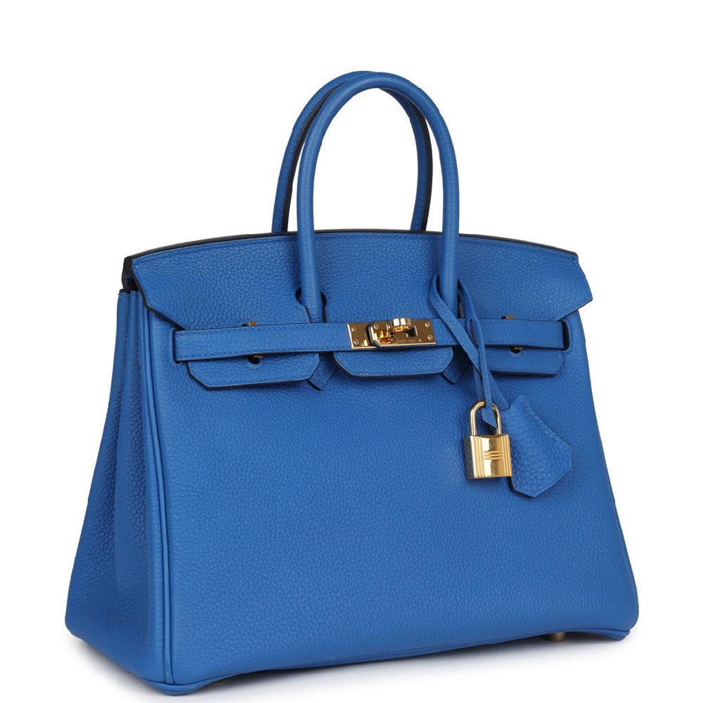 Pre-owned Hermes Birkin 25 Bleu Zellige Togo Gold Hardware