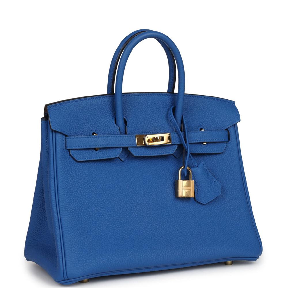 Pre-owned Hermes Birkin 25 Bleu Zellige Togo Gold Hardware