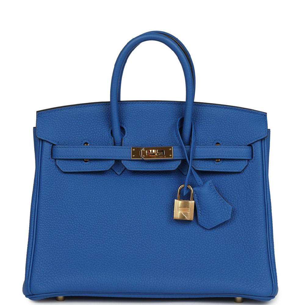 Pre-owned Hermes Birkin 25 Bleu Zellige Togo Gold Hardware
