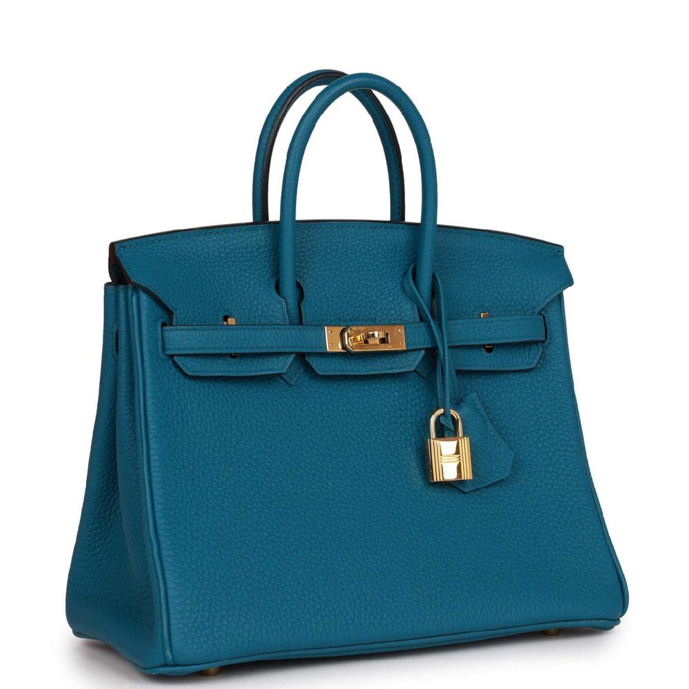Pre-owned Hermes Birkin 25 Cobalt Togo Gold Hardware