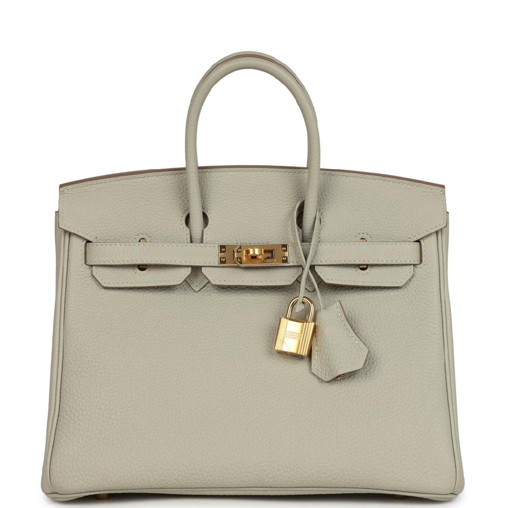 Pre-owned Hermes Birkin 25 Gris Perle Togo Gold Hardware