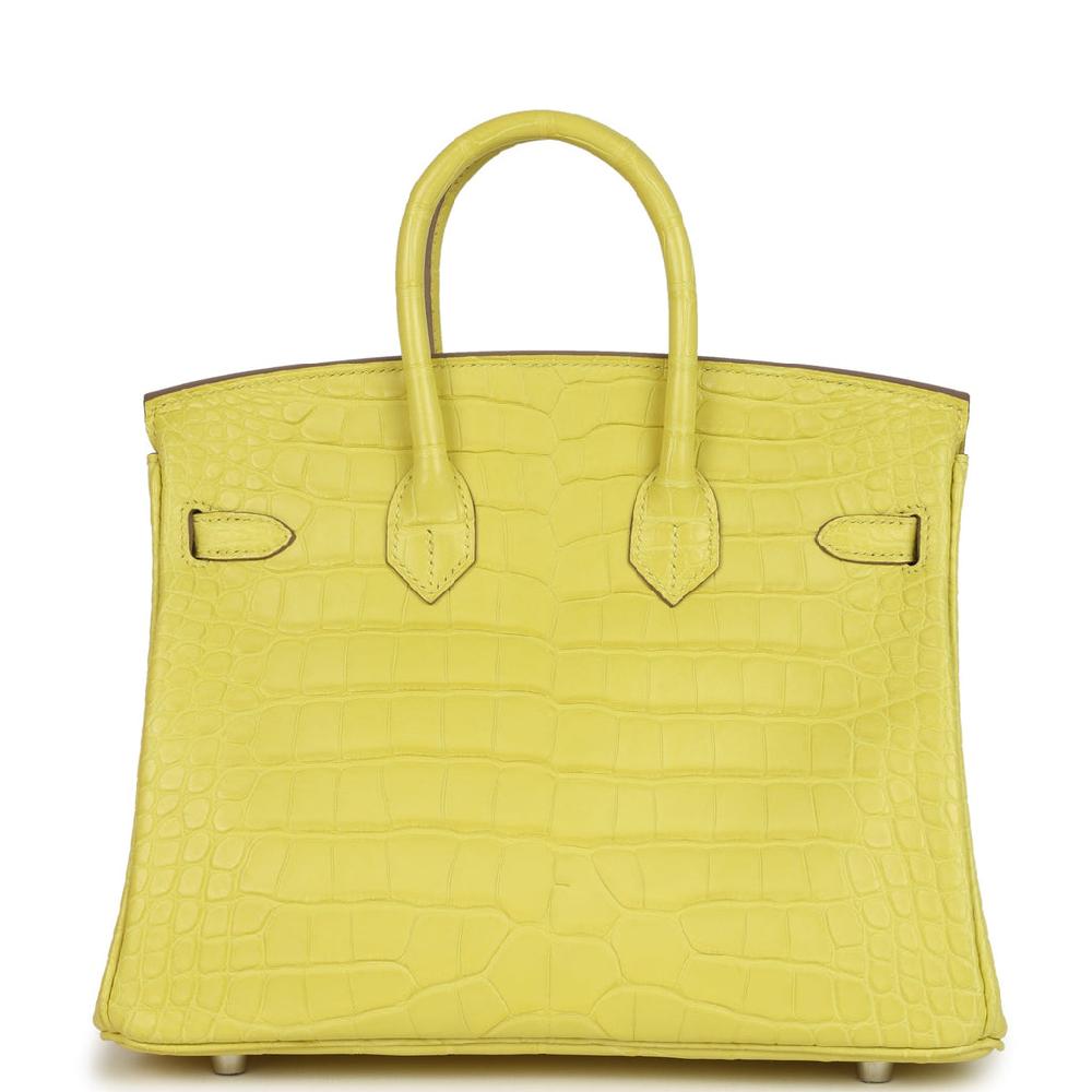 Pre-owned Hermes Birkin 25 Lime Matte Alligator Palladium Hardware