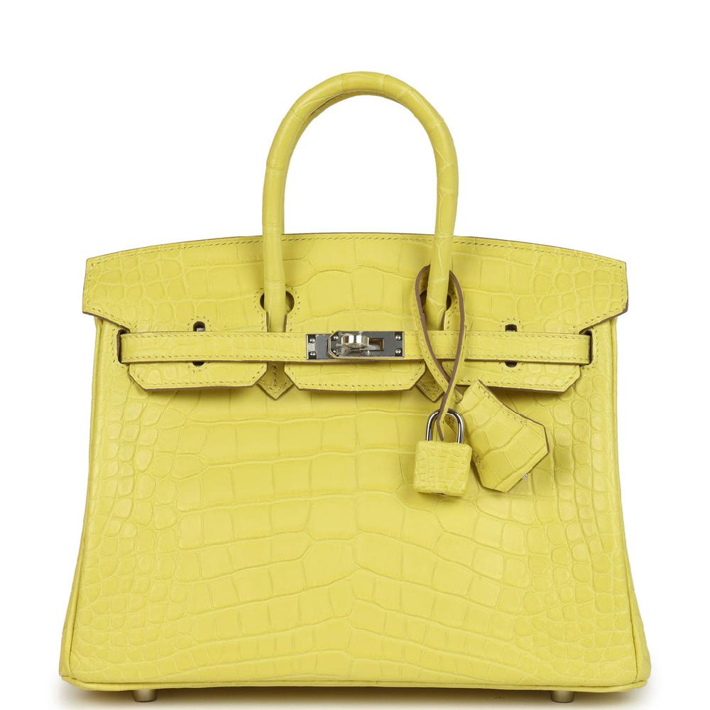 Pre-owned Hermes Birkin 25 Lime Matte Alligator Palladium Hardware