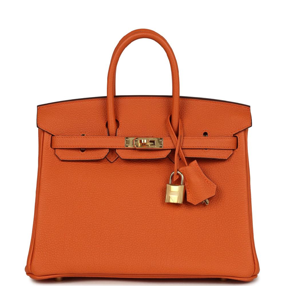 Pre-owned Hermes Birkin 25 Orange Togo Gold Hardware