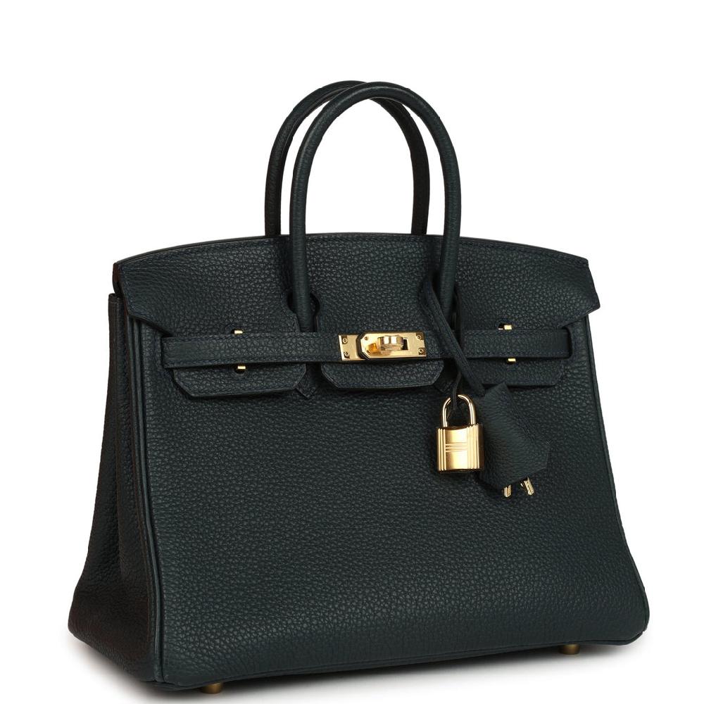 Pre-owned Hermes Birkin 25 Vert Rousseau Togo Gold Hardware