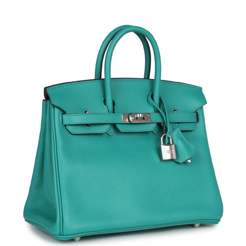 Pre-owned Hermes Birkin 25 Vert Verone Verso Novillo Palladium Hardware