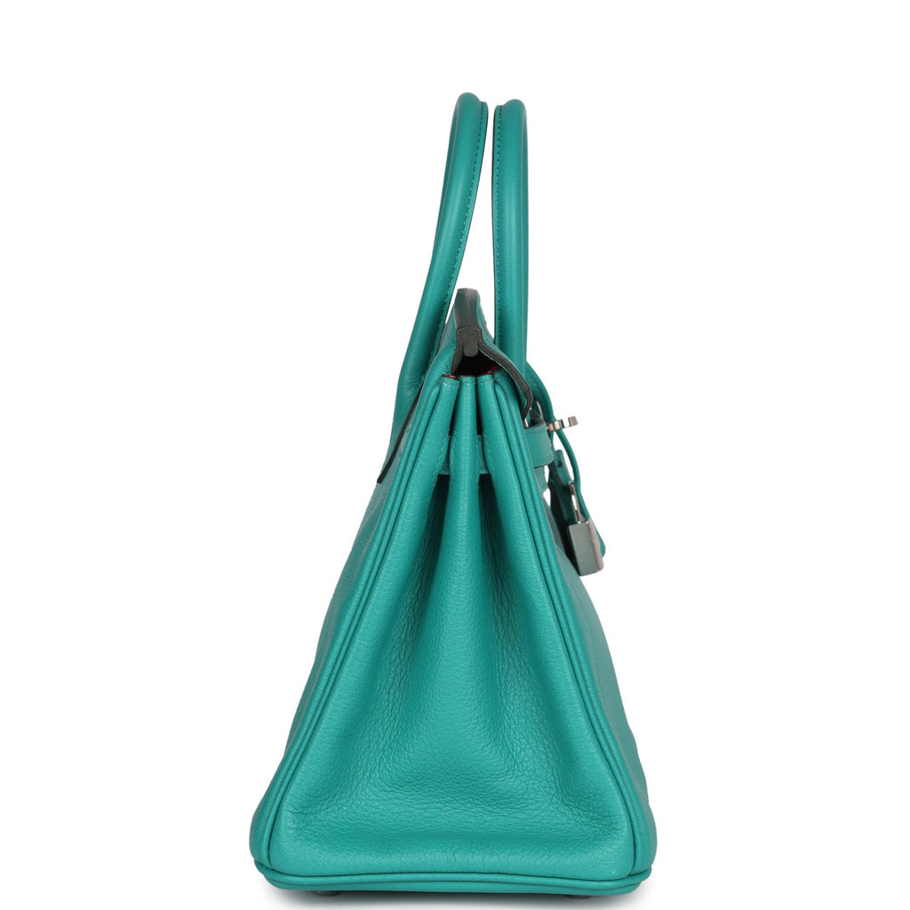 Pre-owned Hermes Birkin 25 Vert Verone Verso Novillo Palladium Hardware