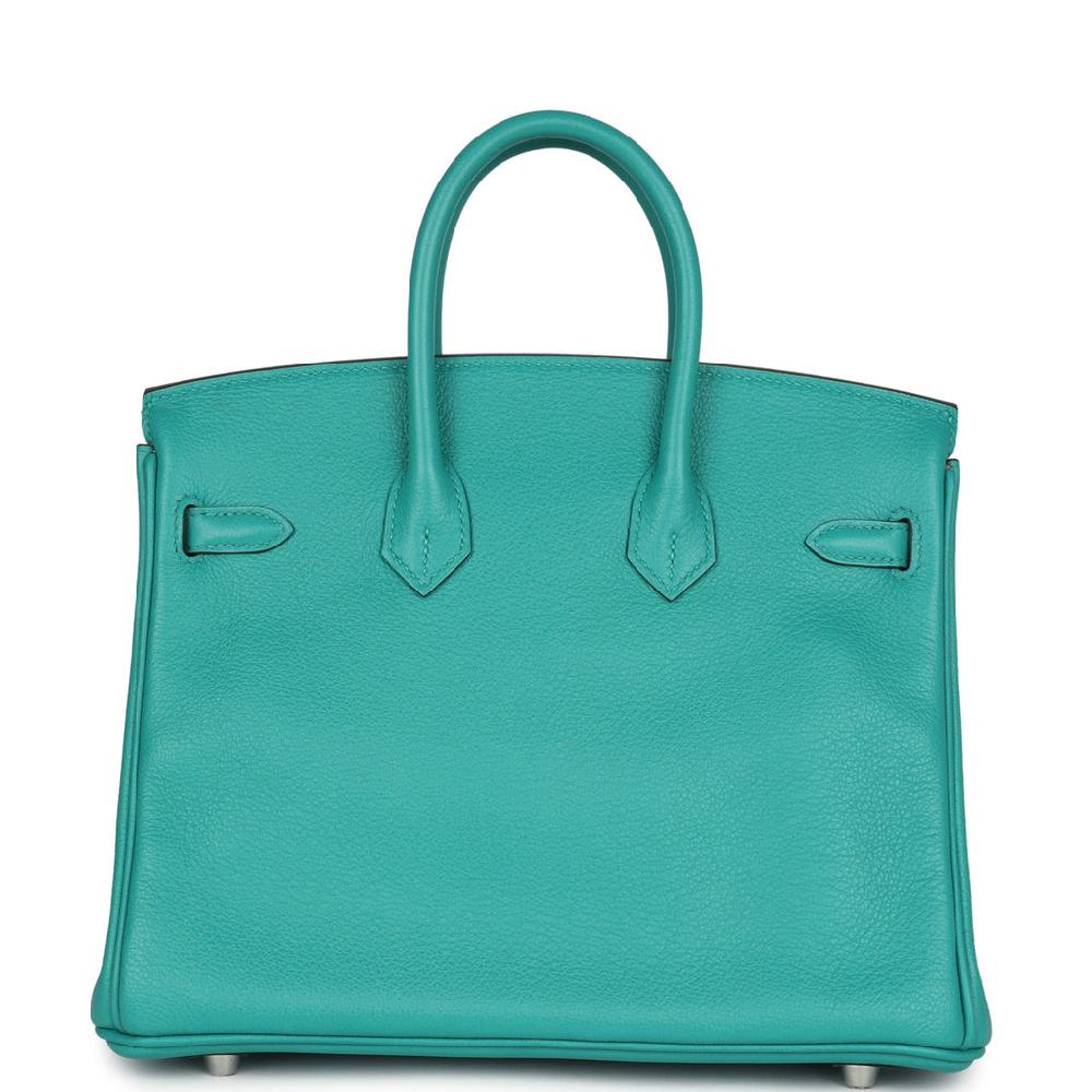 Pre-owned Hermes Birkin 25 Vert Verone Verso Novillo Palladium Hardware