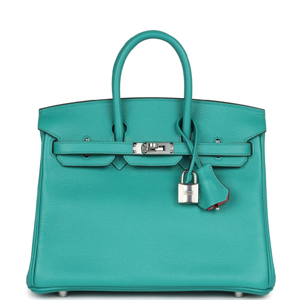 Pre-owned Hermes Birkin 25 Vert Verone Verso Novillo Palladium Hardware