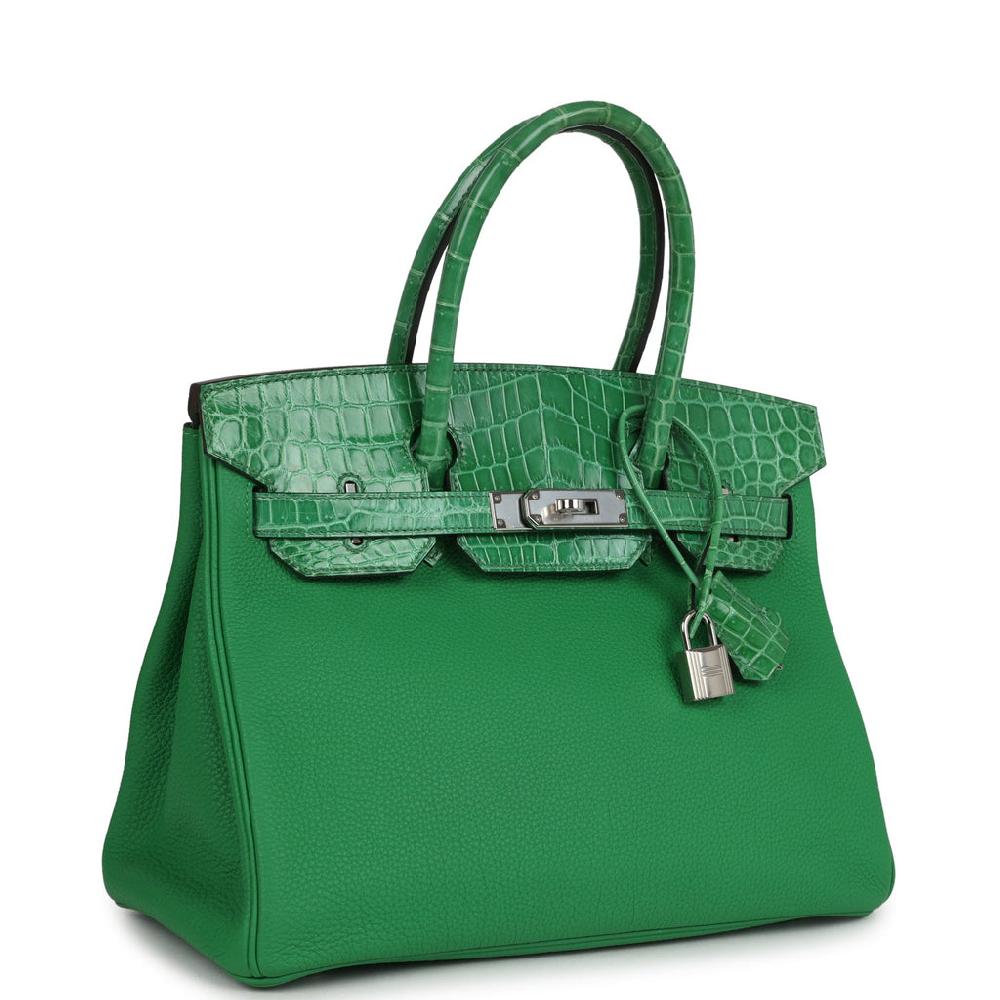 Pre-owned Hermes Birkin 30 Bambou Togo And Shiny Niloticus Crocodile Touch Palladium Hardware