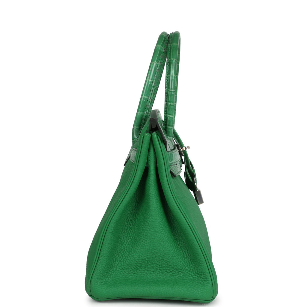 Pre-owned Hermes Birkin 30 Bambou Togo And Shiny Niloticus Crocodile Touch Palladium Hardware