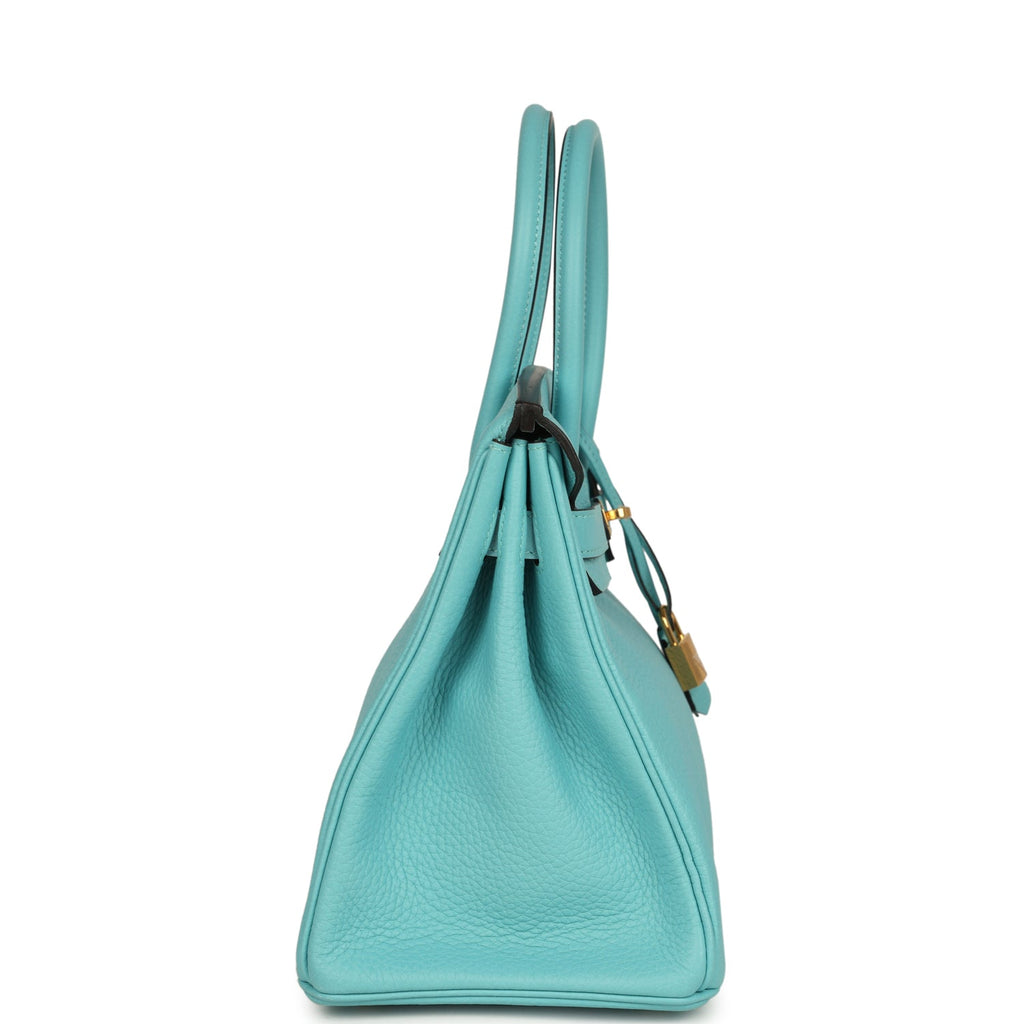 Pre-owned Hermes Birkin 30 Bleu Atoll Clemence Gold Hardware