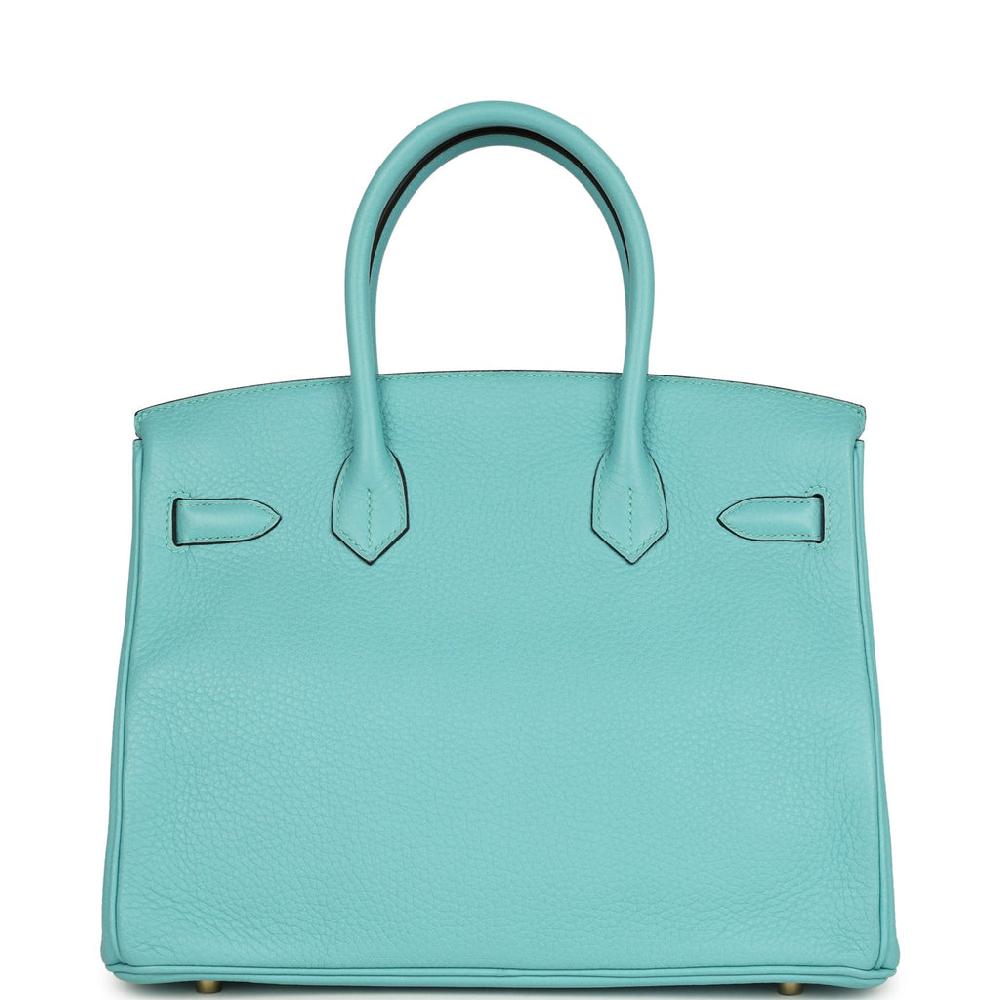 Pre-owned Hermes Birkin 30 Bleu Atoll Clemence Gold Hardware