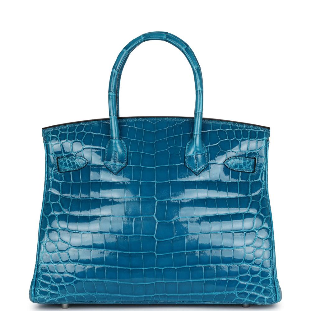 Pre-owned Hermes Birkin 30 Bleu Izmir Shiny Niloticus Crocodile Palladium Hardware
