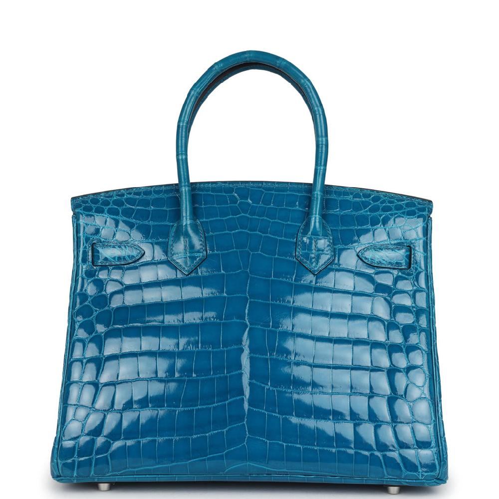Pre-owned Hermes Birkin 30 Bleu Izmir Shiny Niloticus Crocodile Palladium Hardware