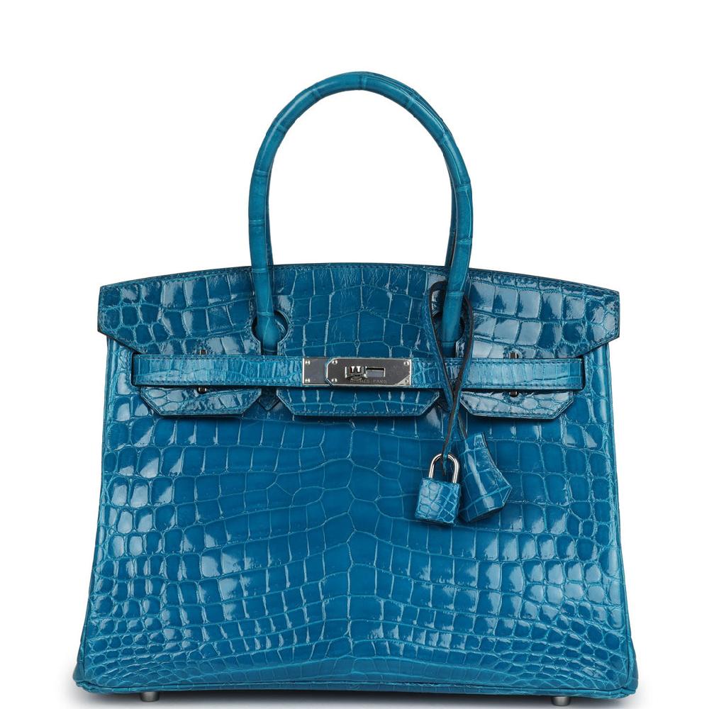 Pre-owned Hermes Birkin 30 Bleu Izmir Shiny Niloticus Crocodile Palladium Hardware