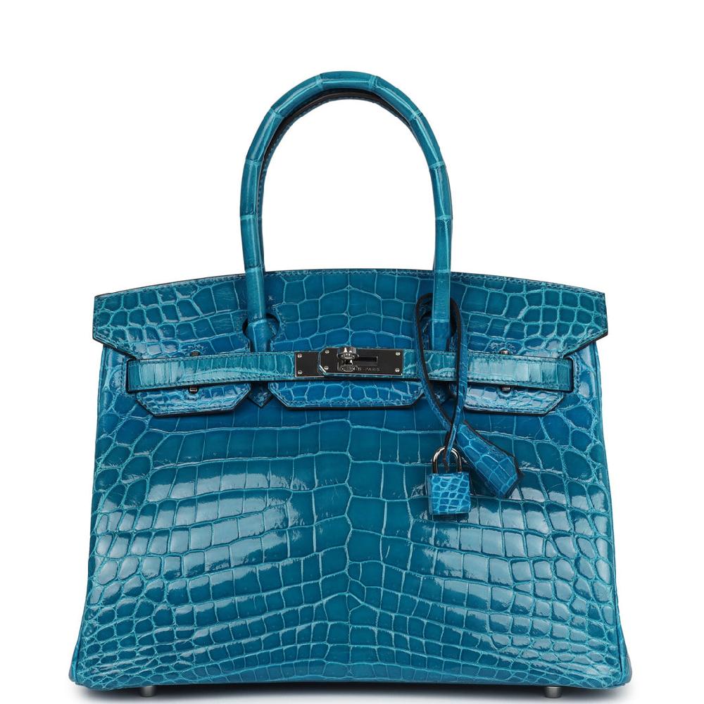 Pre-owned Hermes Birkin 30 Bleu Izmir Shiny Niloticus Crocodile Palladium Hardware