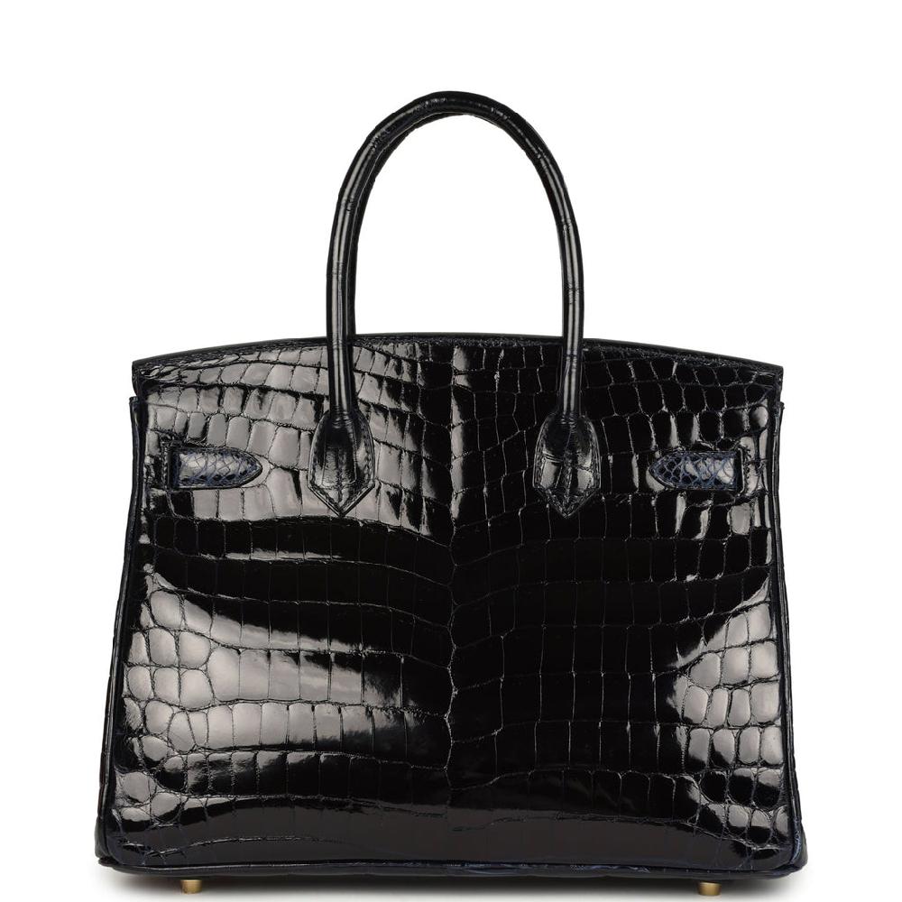 Pre-owned Hermes Birkin 30 Bleu Marine Shiny Niloticus Crocodile Gold Hardware