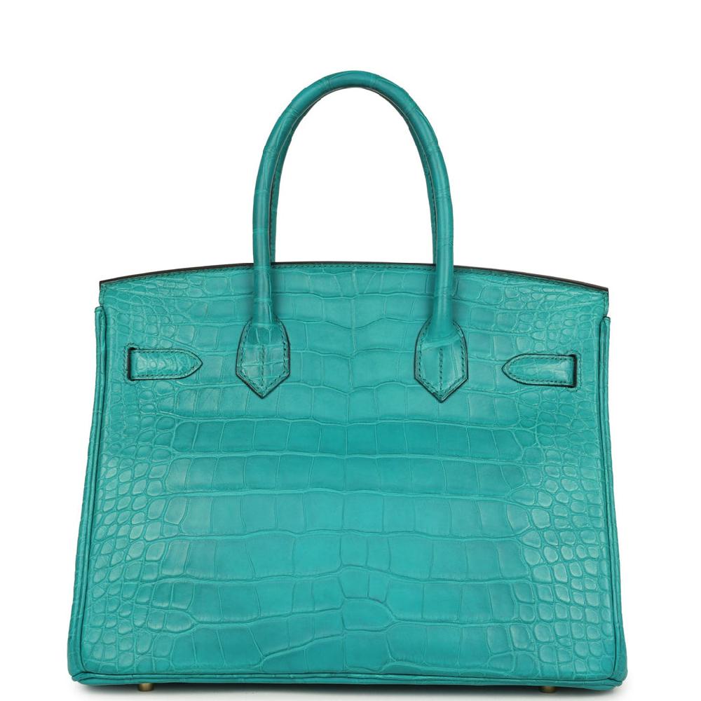 Pre-owned Hermes Birkin 30 Bleu Paon Matte Alligator Gold Hardware