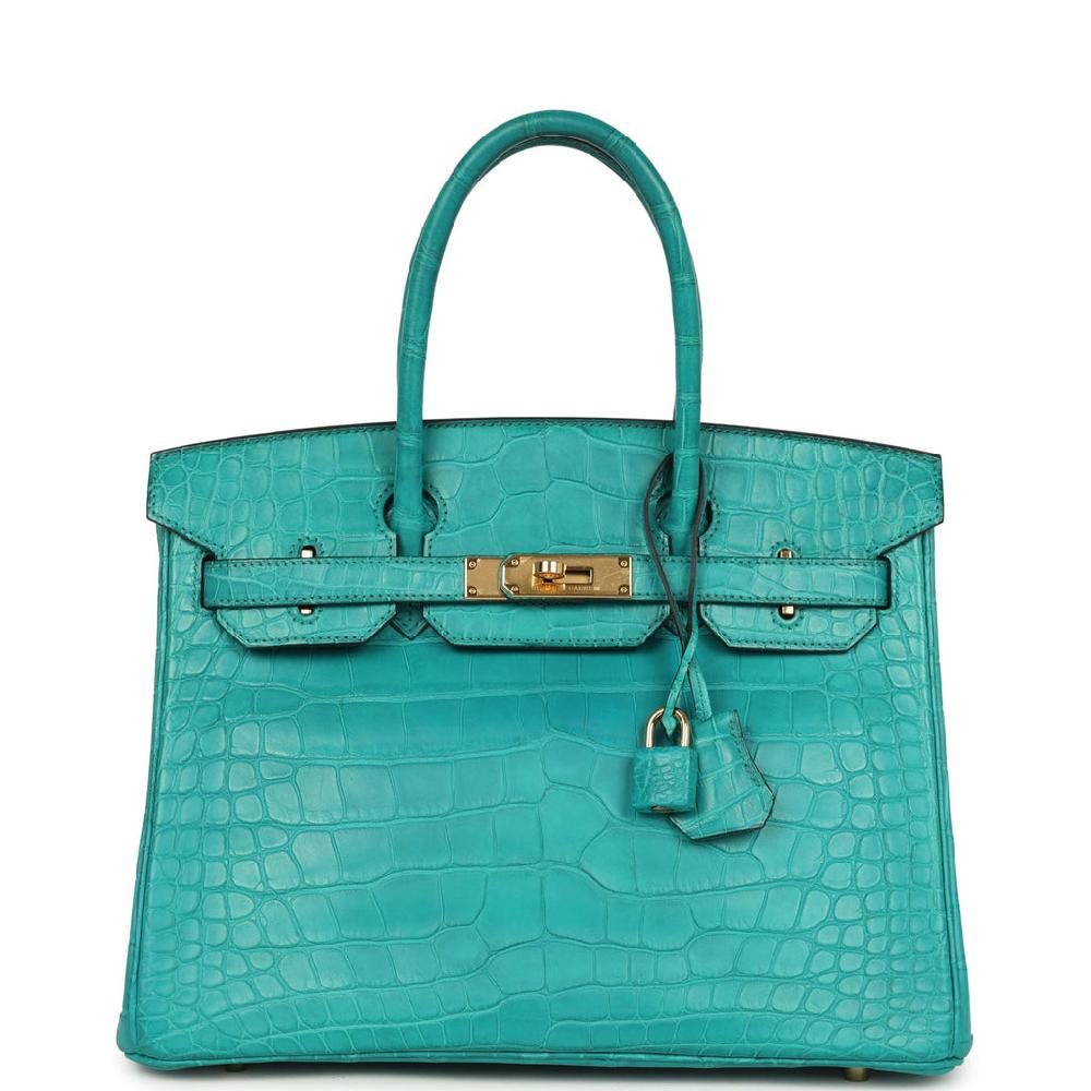 Pre-owned Hermes Birkin 30 Bleu Paon Matte Alligator Gold Hardware