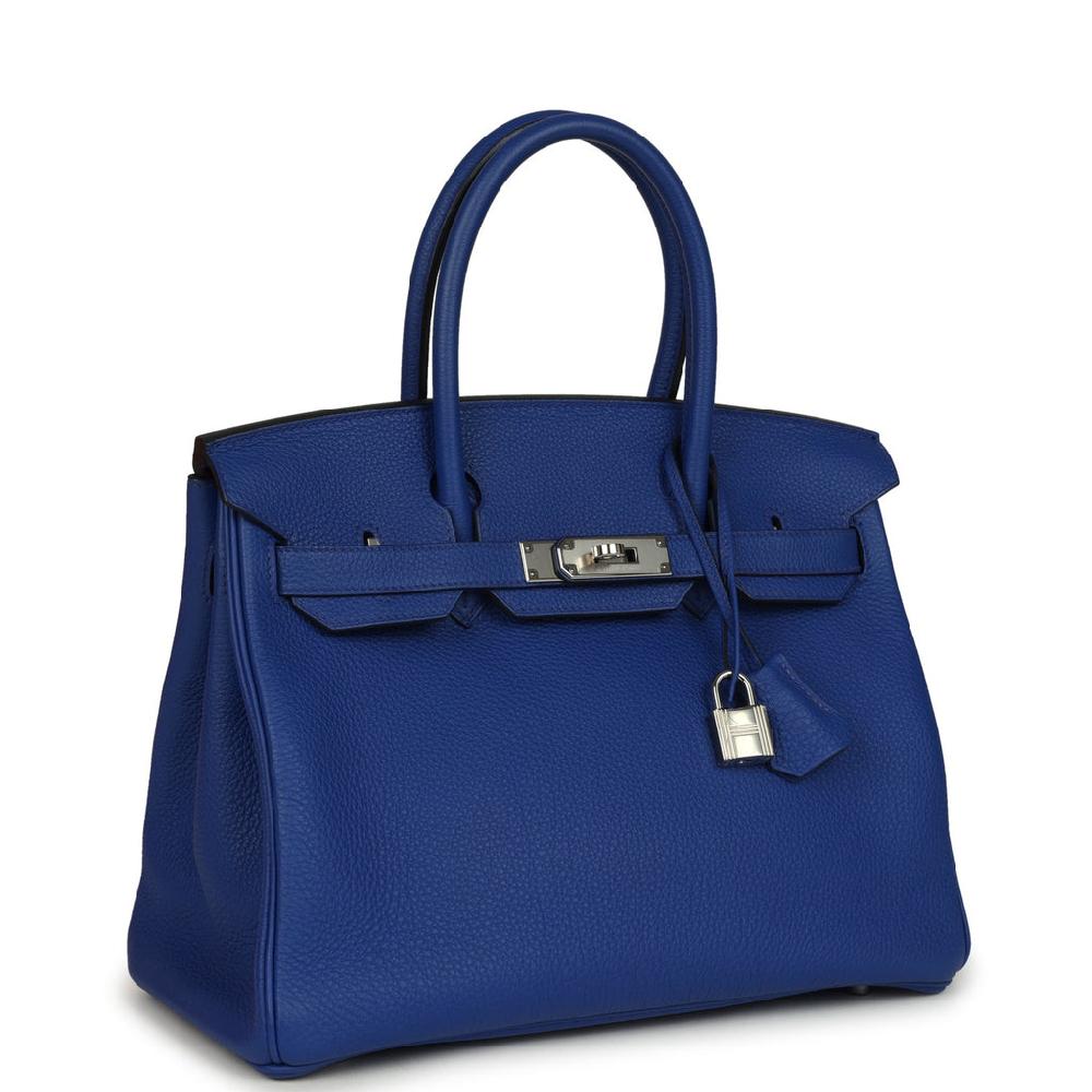 Pre-owned Hermes Birkin 30 Bleu Royal Togo Palladium Hardware
