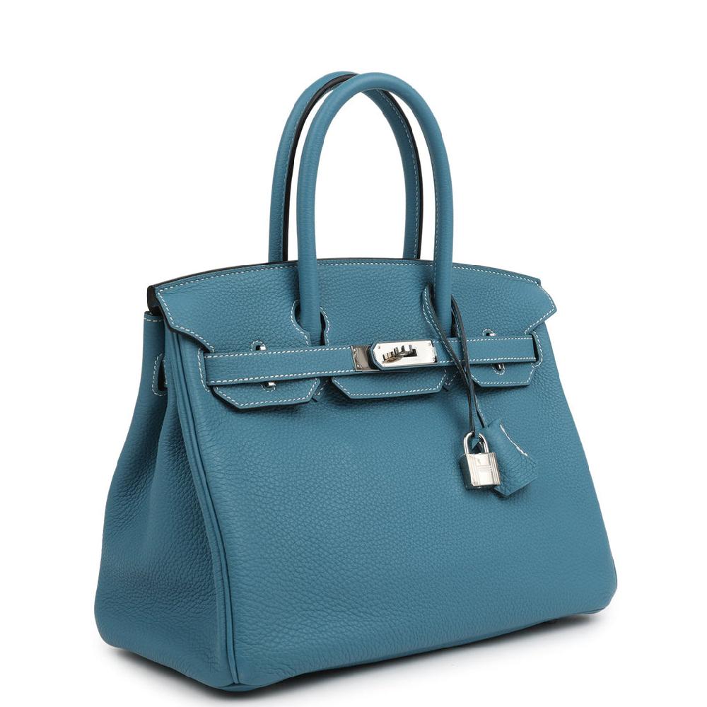 Pre-owned Hermes Birkin 30 Blue Jean Togo Palladium Hardware