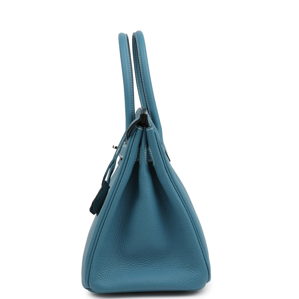 Pre-owned Hermes Birkin 30 Blue Jean Togo Palladium Hardware