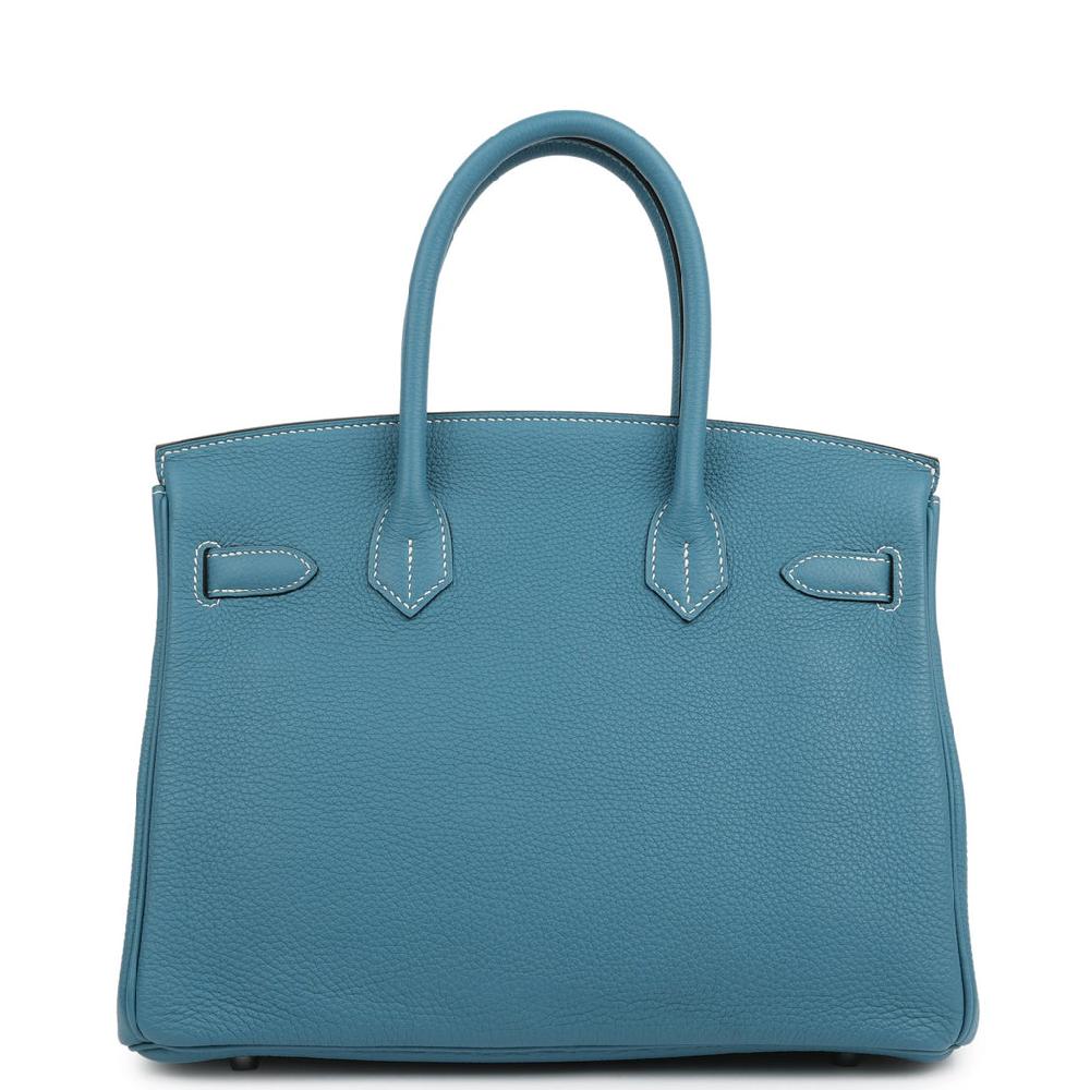 Pre-owned Hermes Birkin 30 Blue Jean Togo Palladium Hardware