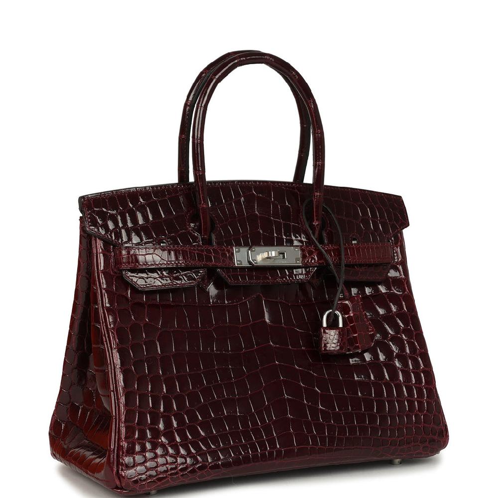 Pre-owned Hermes Birkin 30 Bordeaux Shiny Niloticus Crocodile Palladium Hardware