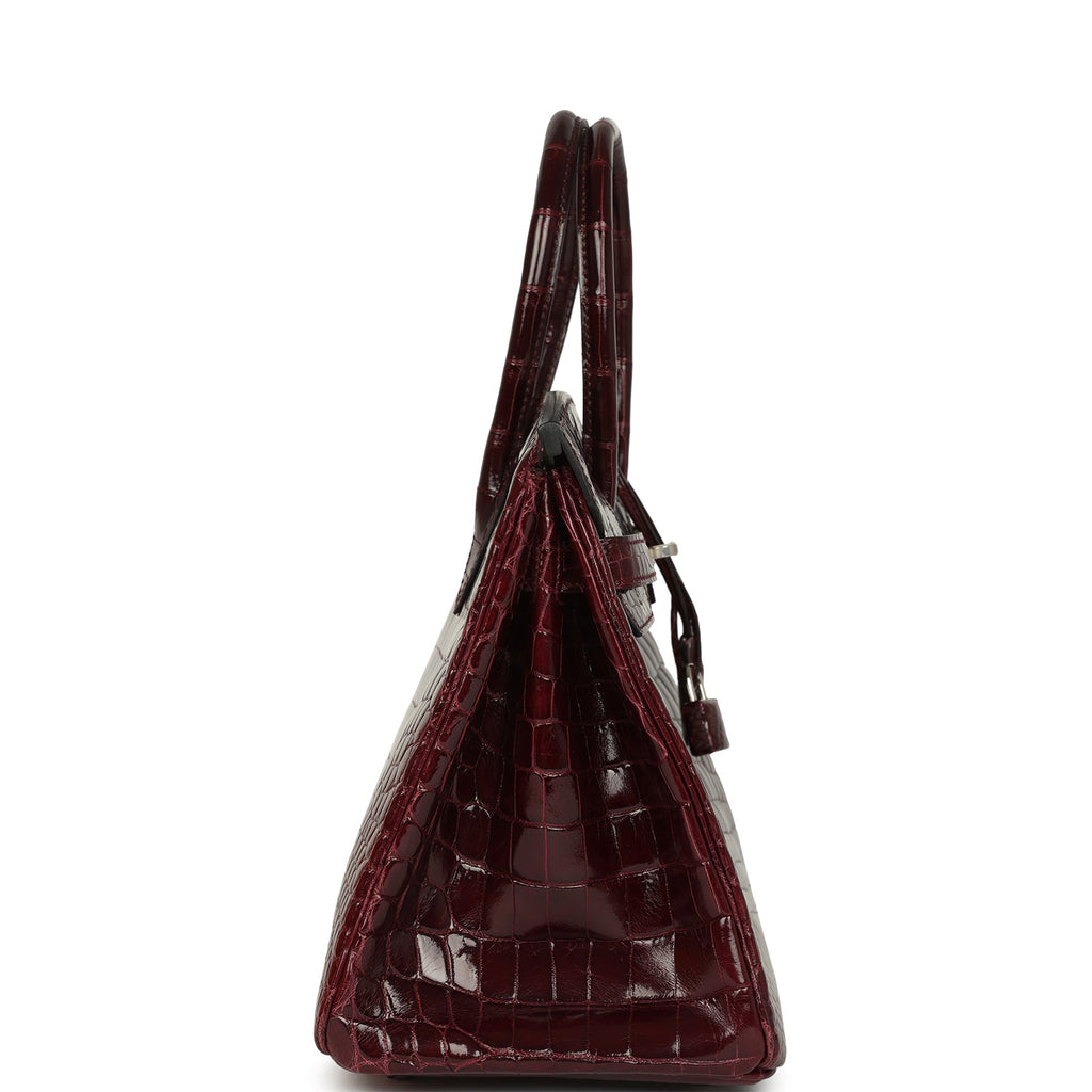 Pre-owned Hermes Birkin 30 Bordeaux Shiny Niloticus Crocodile Palladium Hardware