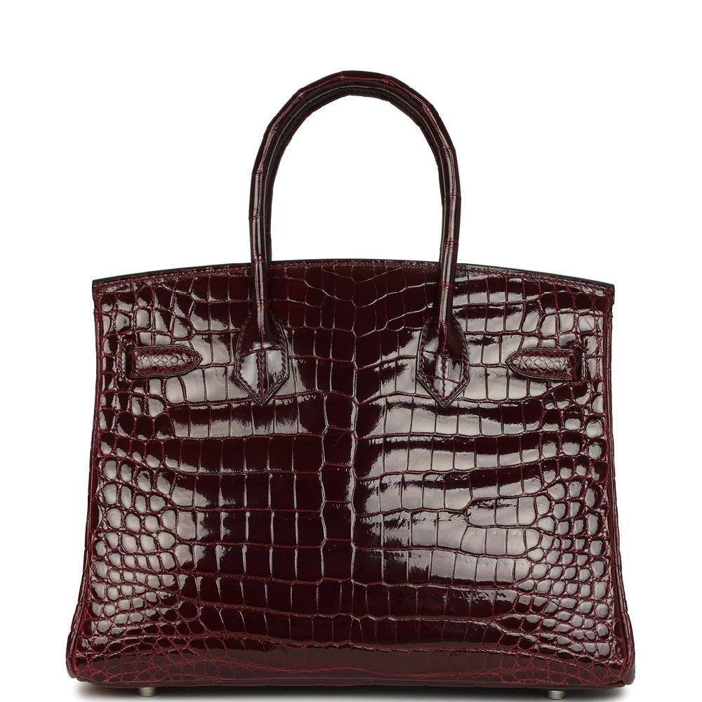 Pre-owned Hermes Birkin 30 Bordeaux Shiny Niloticus Crocodile Palladium Hardware