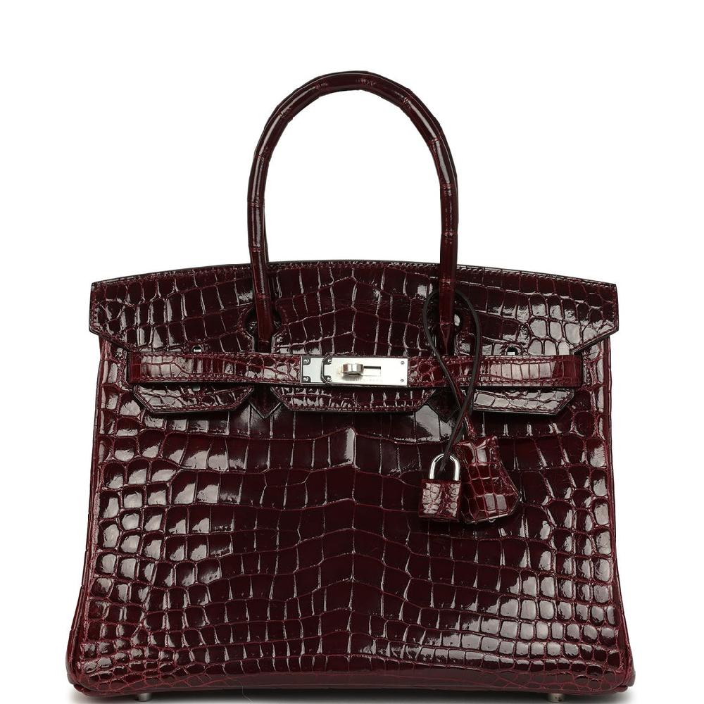 Pre-owned Hermes Birkin 30 Bordeaux Shiny Niloticus Crocodile Palladium Hardware