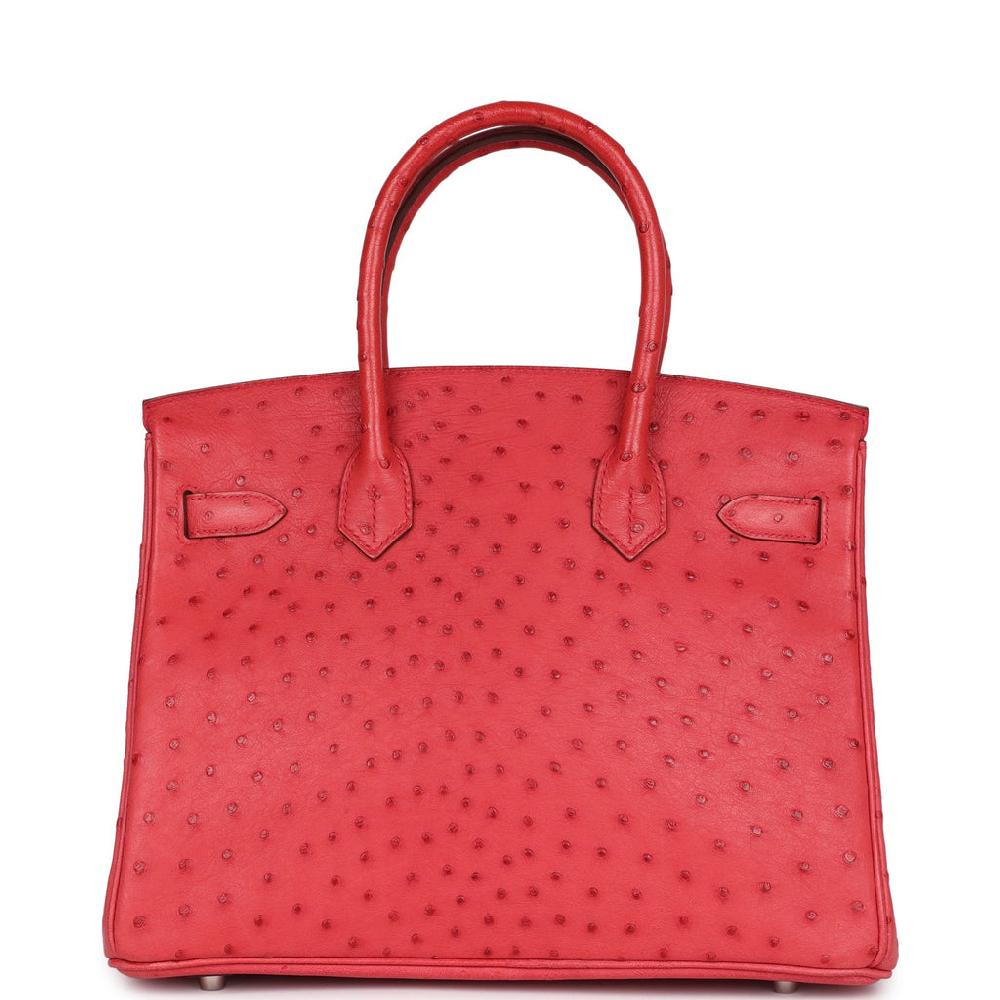 Pre-owned Hermes Birkin 30 Bougainvillea Ostrich Palladium Hardware