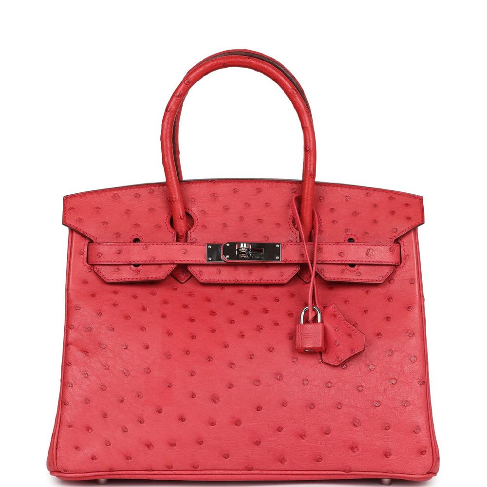 Pre-owned Hermes Birkin 30 Bougainvillea Ostrich Palladium Hardware