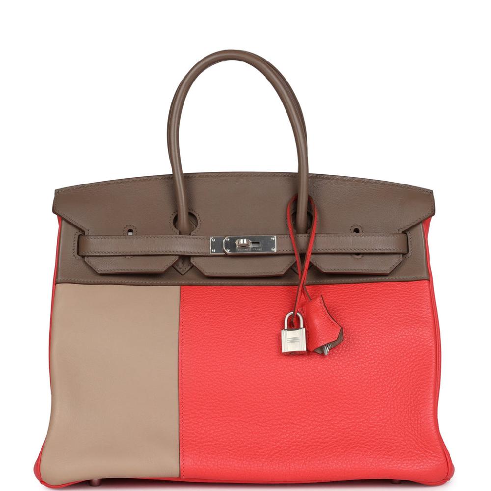 Pre-owned Hermes Birkin 30 Cascade Rose Jaipur Etoupe and Argile Swift and Clemence Brushed Palladium Hardware