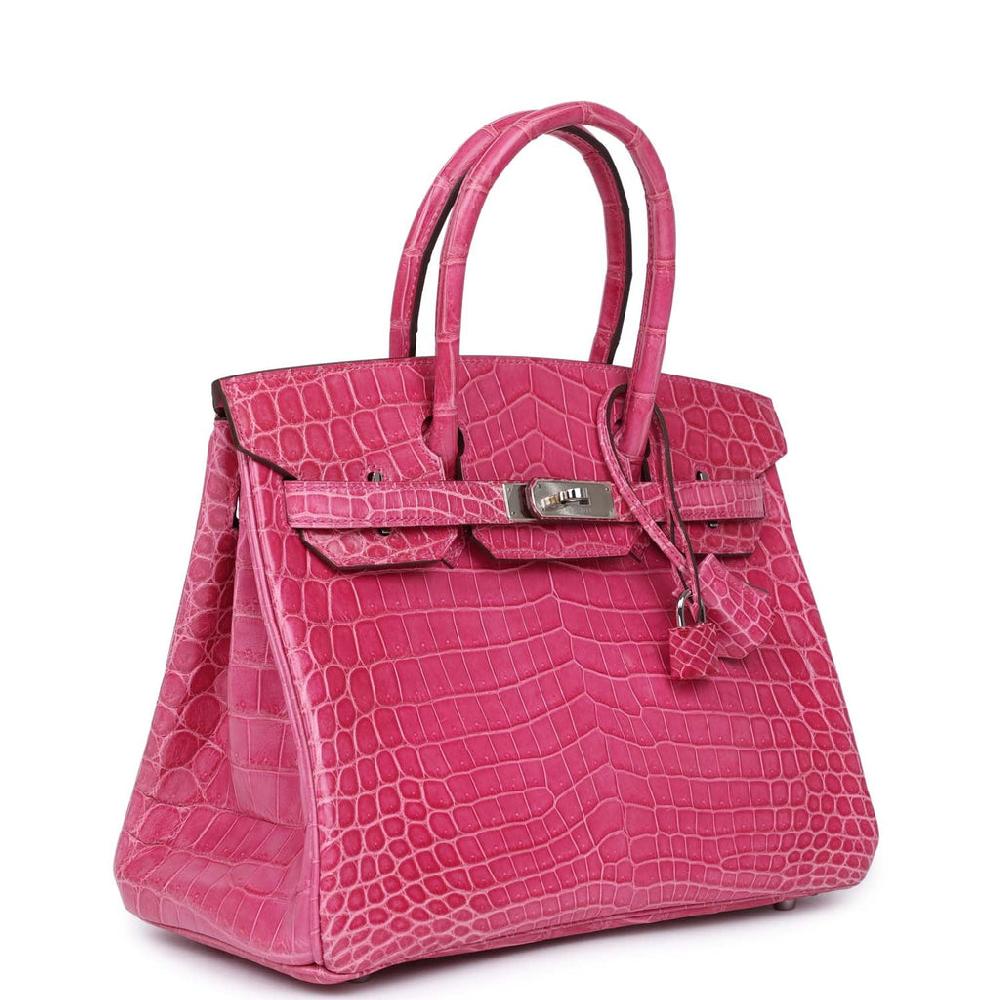 Pre-owned Hermes Birkin 30 Fuschia Shiny Niloticus Crocodile Palladium Hardware