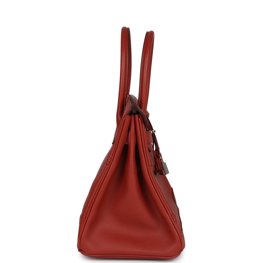 Pre-owned Hermes Birkin 30 Ghillies Brique Clemence And Evercolor Palladium Hardware