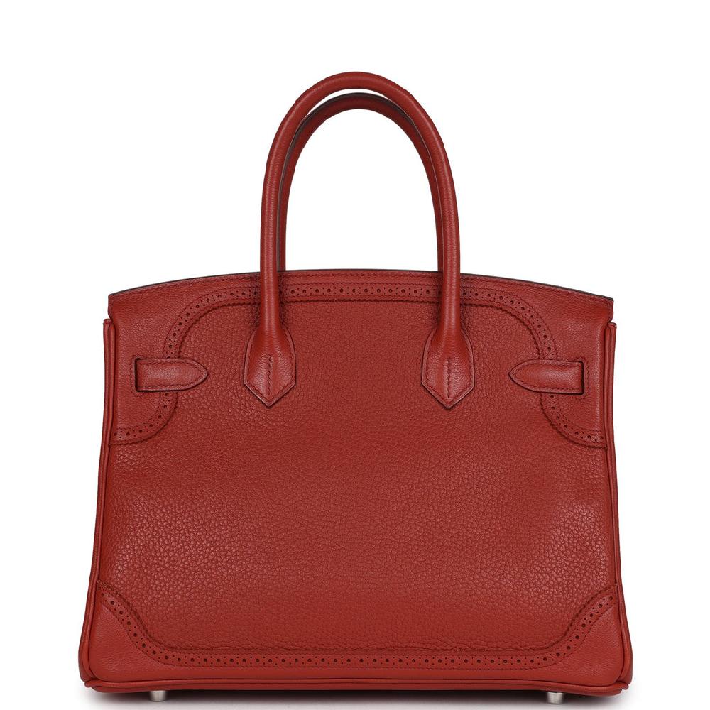 Pre-owned Hermes Birkin 30 Ghillies Brique Clemence And Evercolor Palladium Hardware
