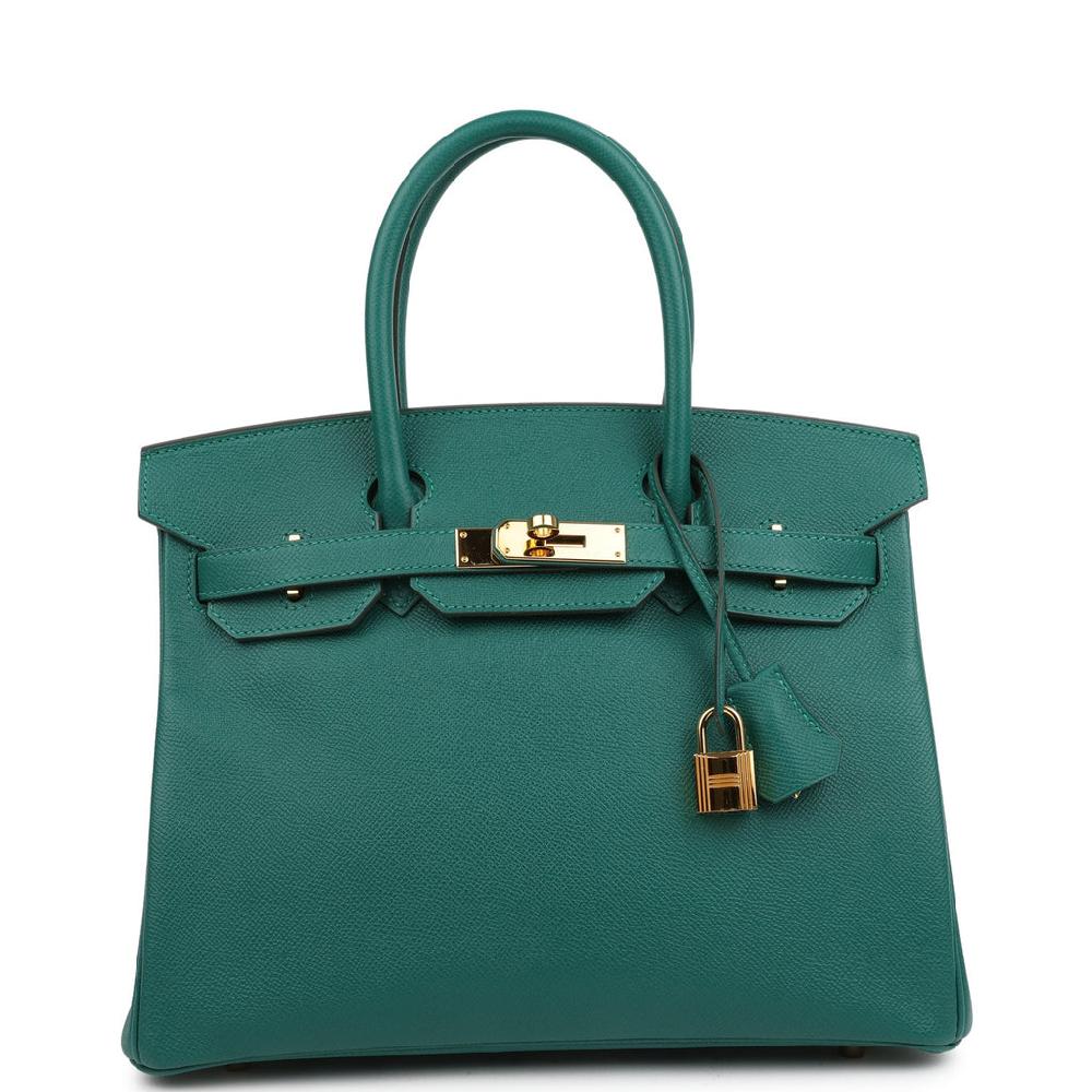 Pre-owned Hermes Birkin 30 Malachite Epsom Gold Hardware