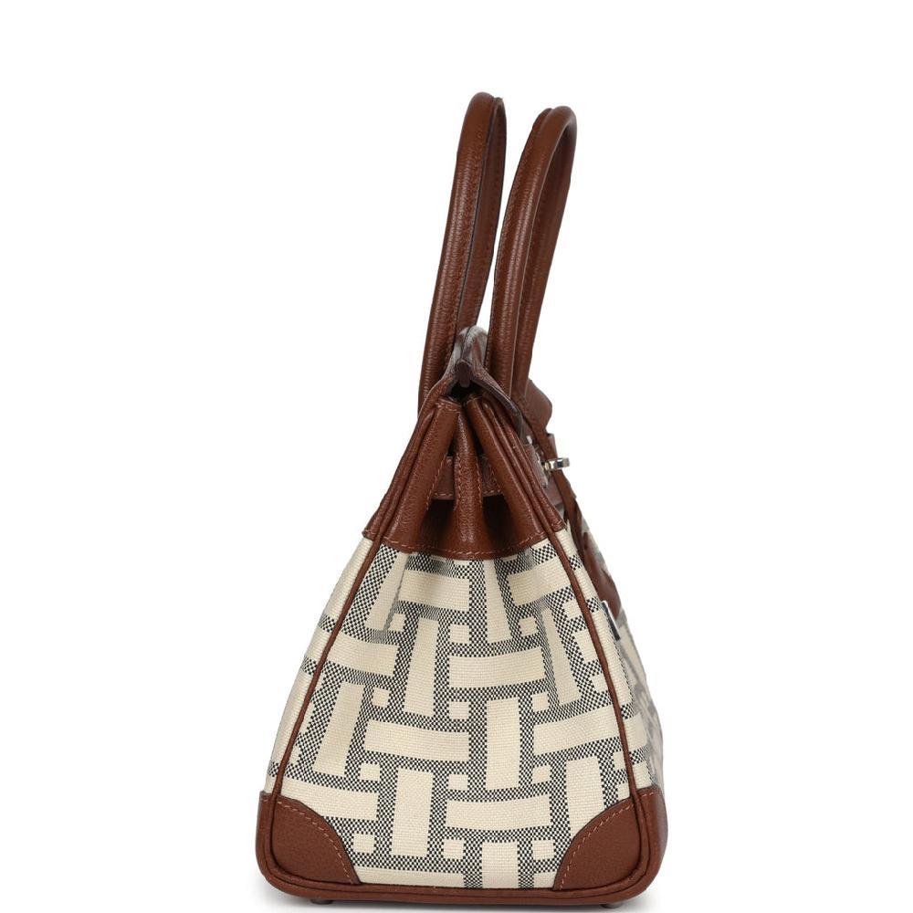 Pre-owned Hermes Birkin 30 Marron D'Inde Buffalo And Mosaique Canvas Palladium Hardware