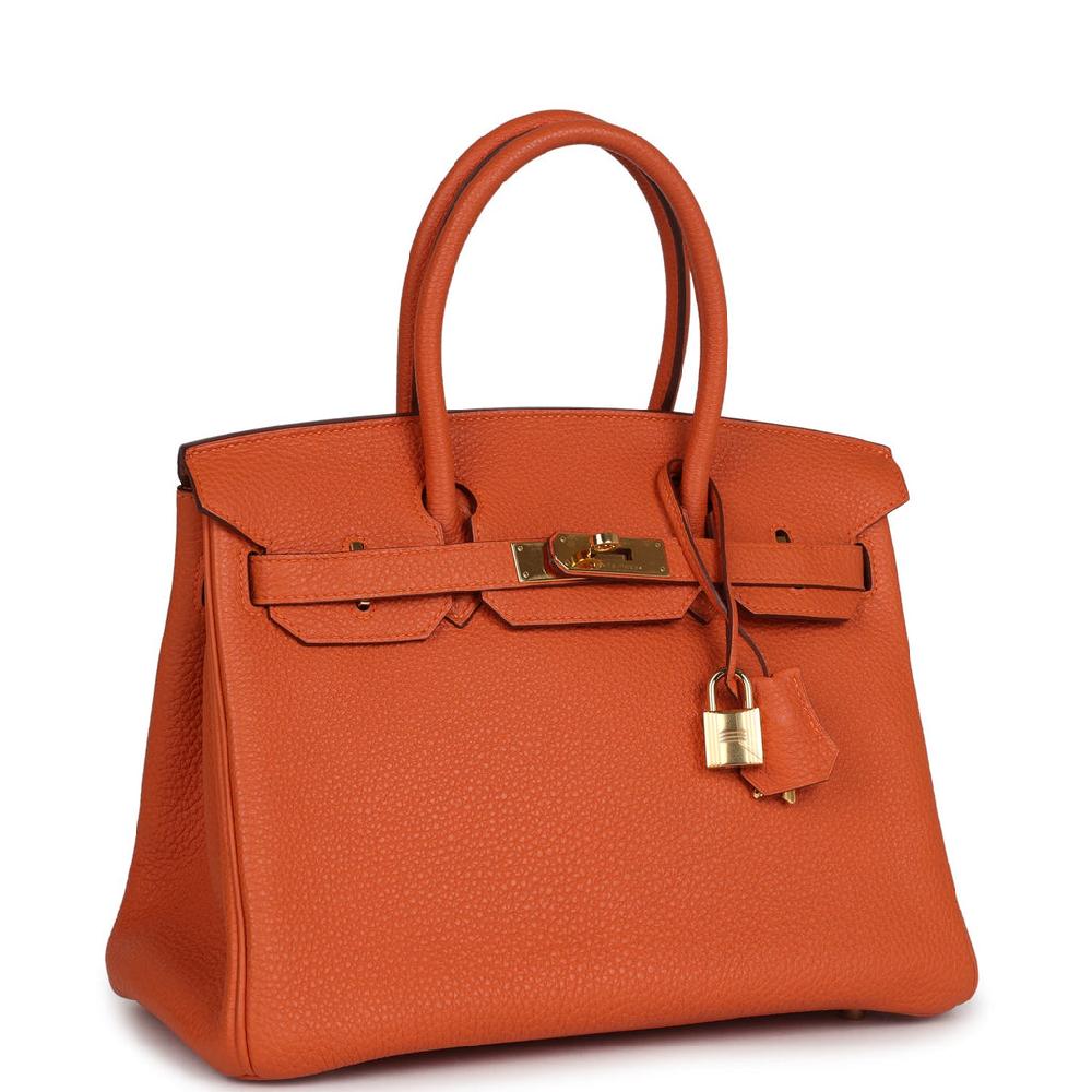 Pre-owned Hermes Birkin 30 Orange Togo Gold Hardware