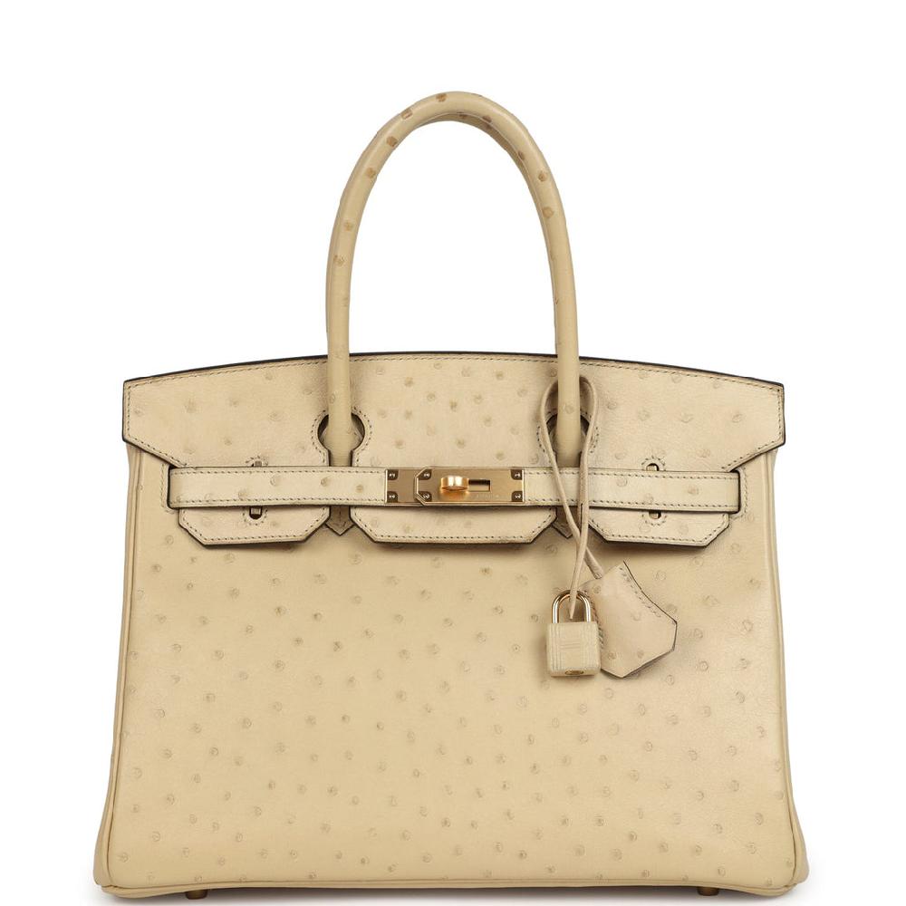 Pre-owned Hermes Birkin 30 Parchemin Ostrich Gold Hardware