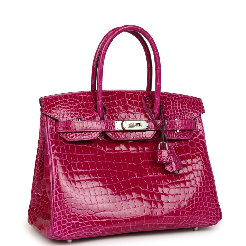 Pre-owned Hermes Birkin 30 Rose Poupre Shiny Porosus Crocodile Palladium Hardware